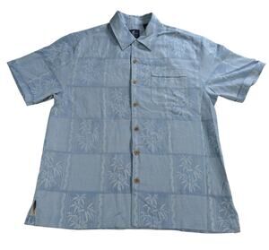 Caribbean Joe Silk Shirt XL Blue Bamboo Hawaiian Island Camp Aloha Button Up